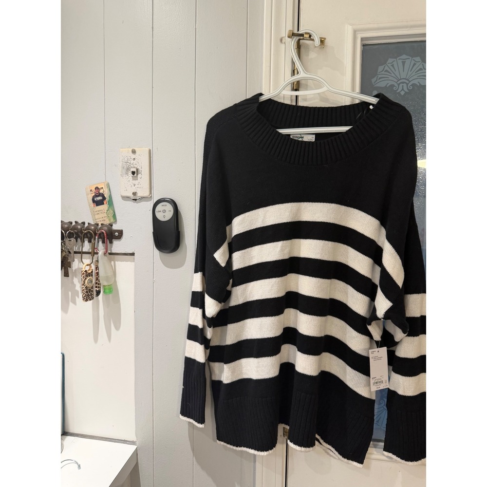 Sonoma Goods For Life Black White Striped Crewneck Sweater Plus Size 1X NWT